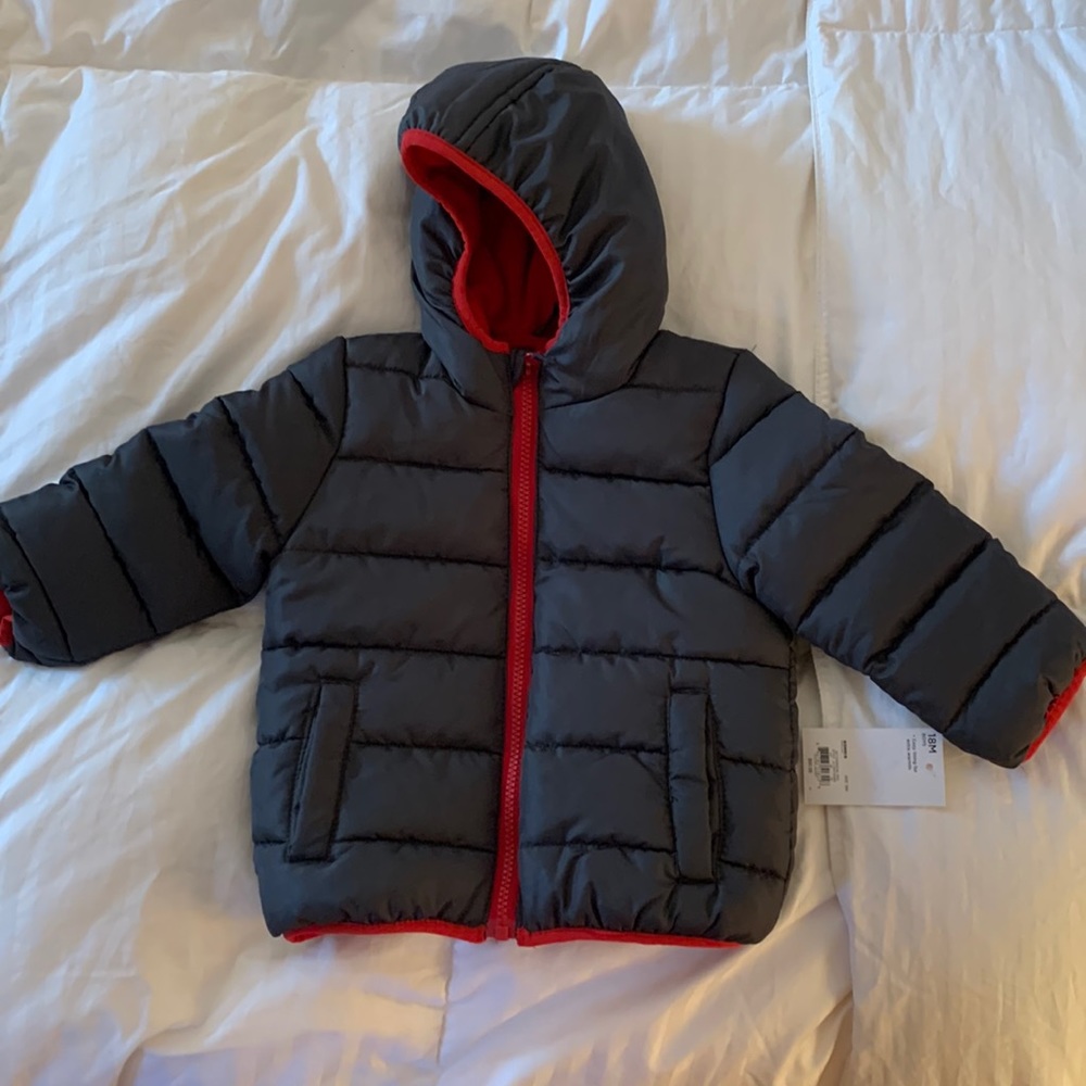 NWT Jumping Bean 18M Boy’s Winter Jacket, Charcoal w/ red fleece liner
